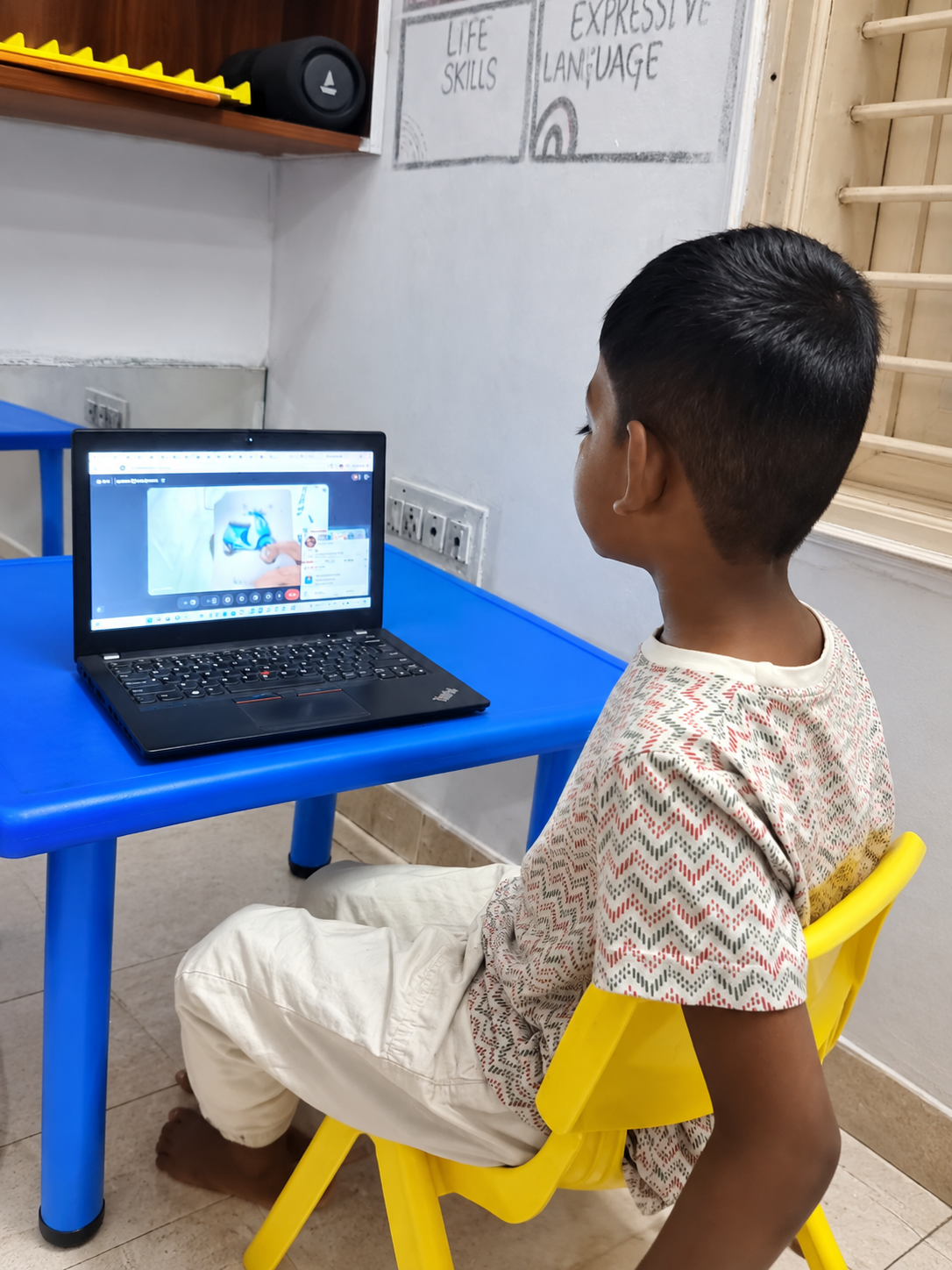 Speech therapy session at our Kasturi Nagar center — used for telerehabilitation guidance